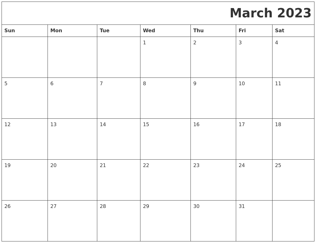 March 2023 Printable Calender