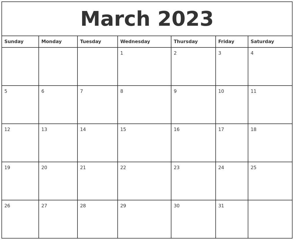 March 2023 Printable Monthly Calendar