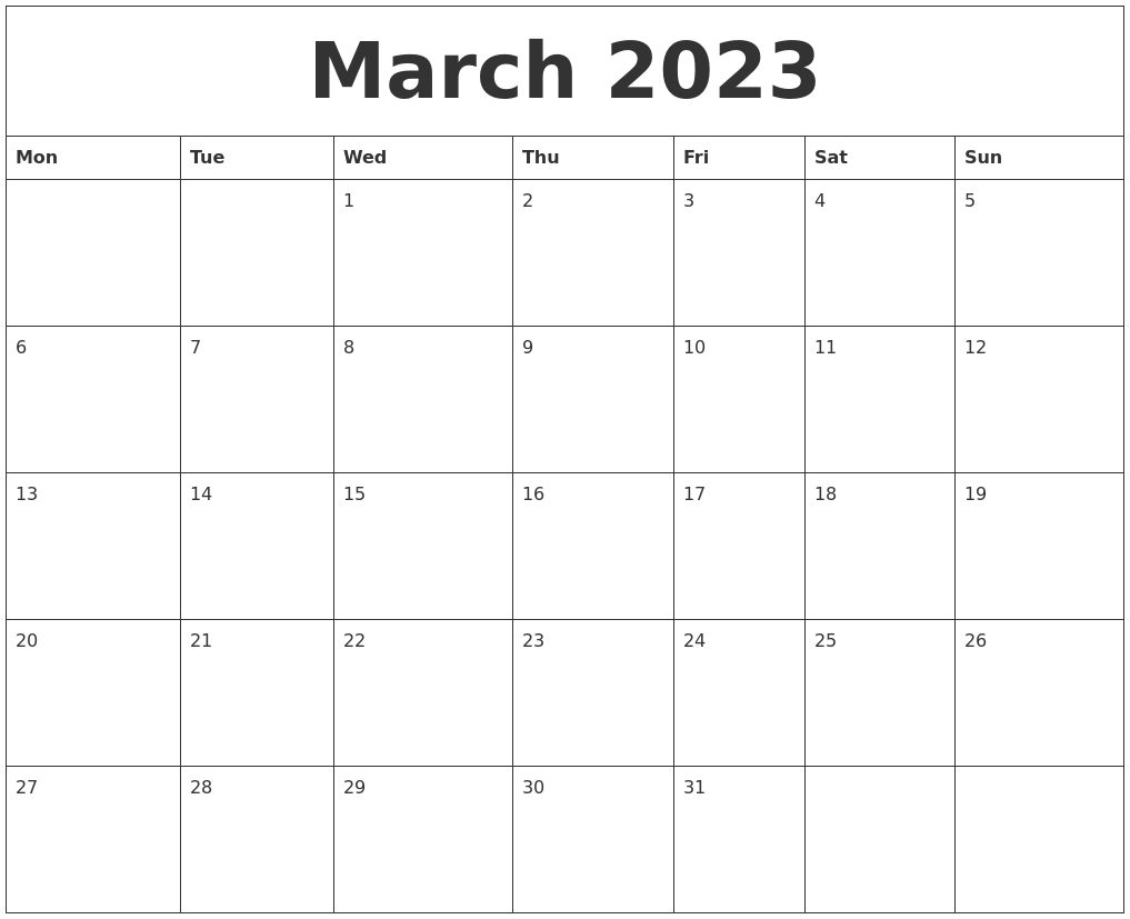 March 2023 Word Calendar