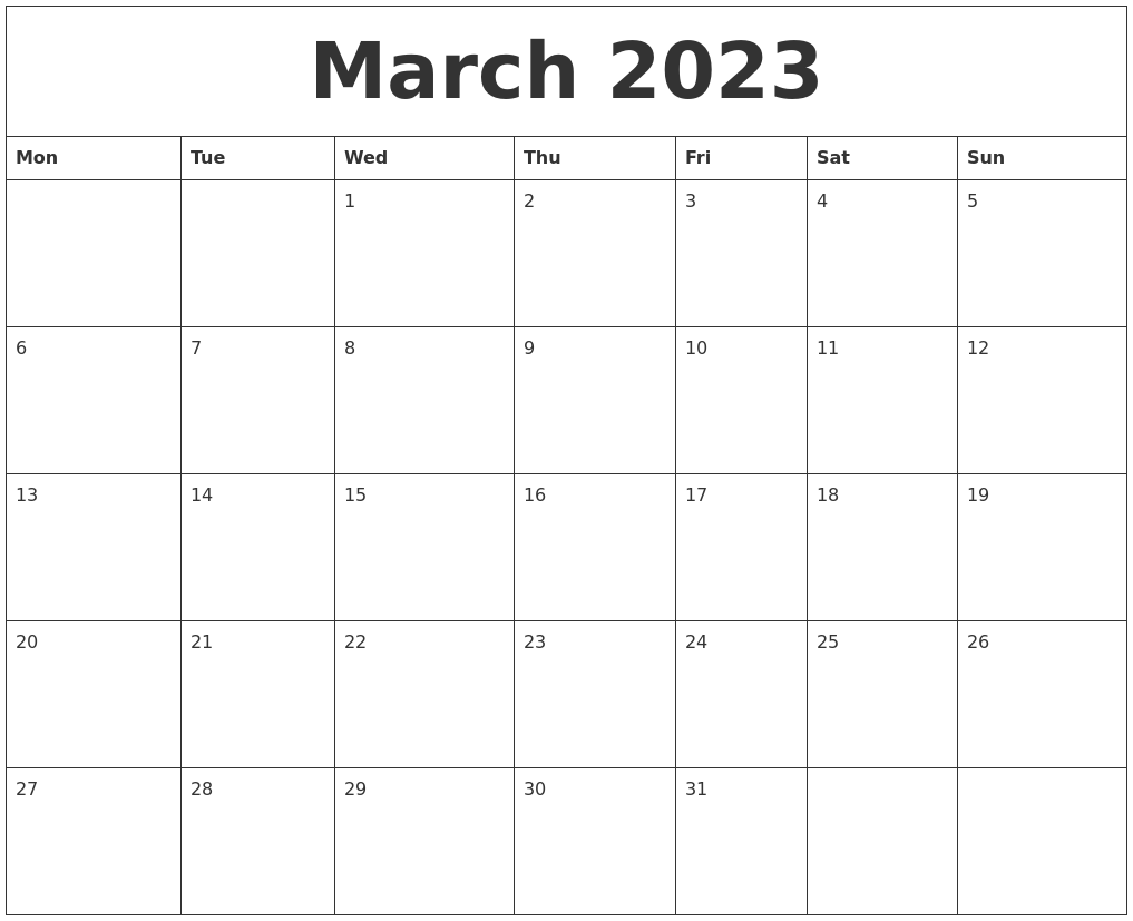March 2023 Word Calendar March 2023 Word Calendar