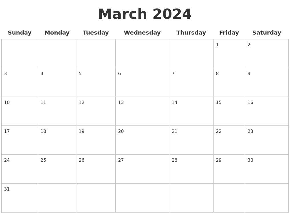 March 2024 Blank Calendar Pages