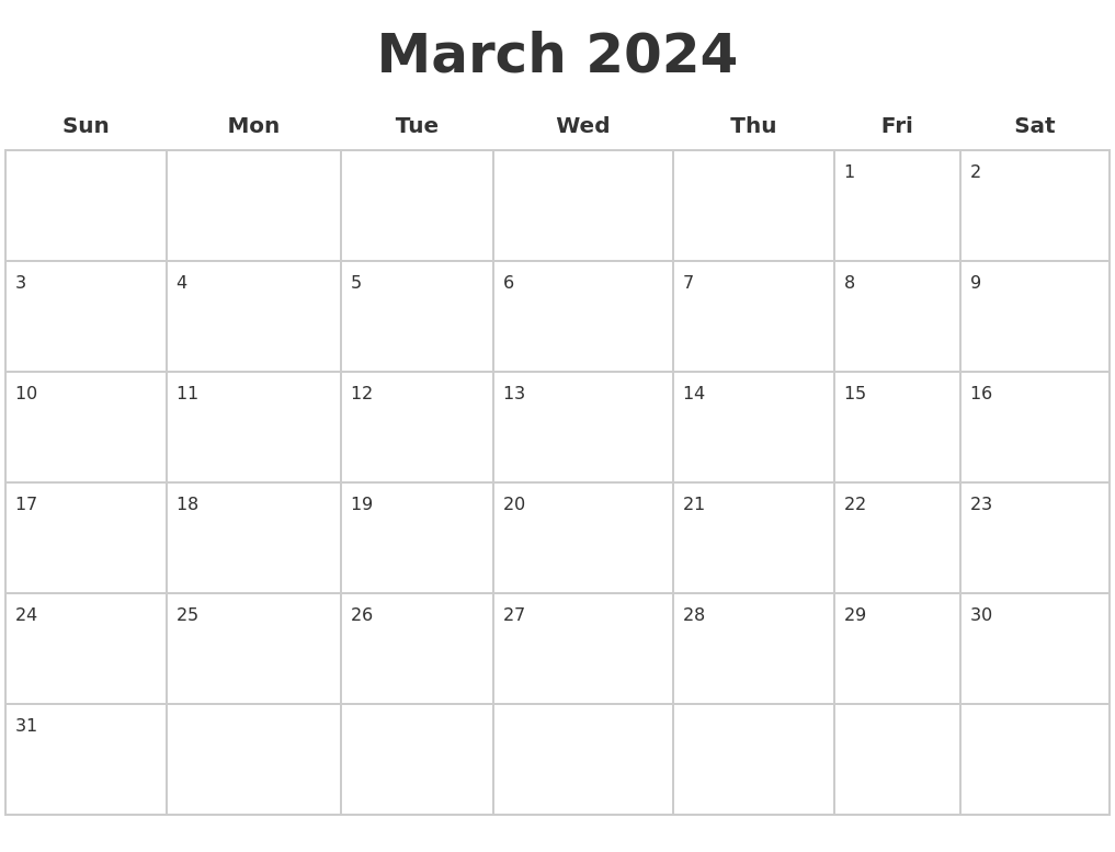 March 2024 Blank Calendar Pages