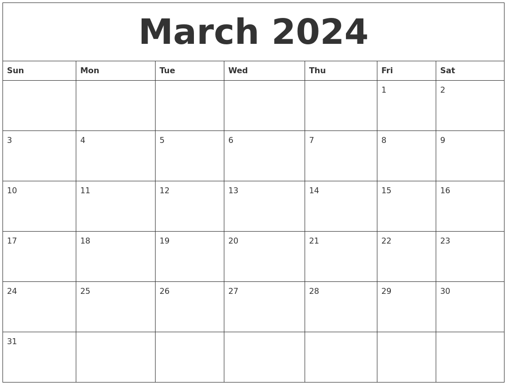 March 2024 Blank Calendar Printable