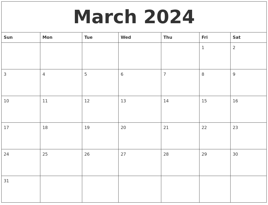 March 2024 Blank Calendar Printable 