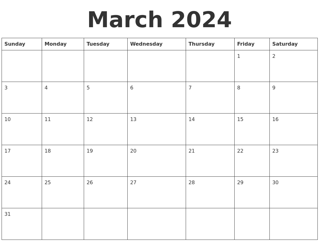March 2024 Blank Calendar Template