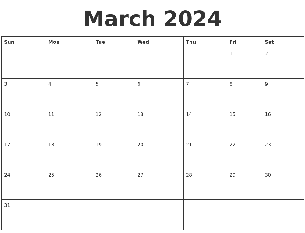 March 2024 Blank Calendar Template