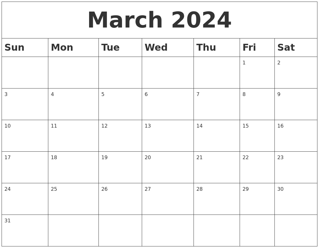 March 2024 Blank Calendar