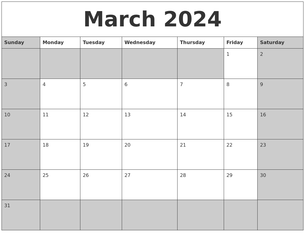 March 2024 Calanders