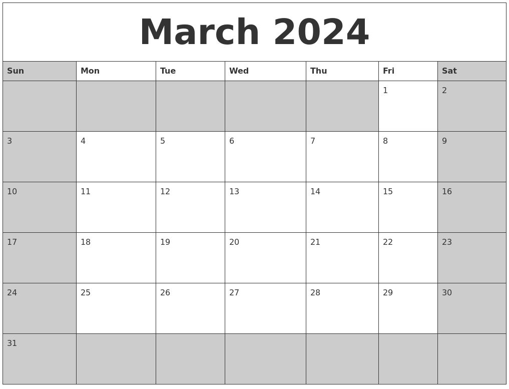 March 2024 Calanders