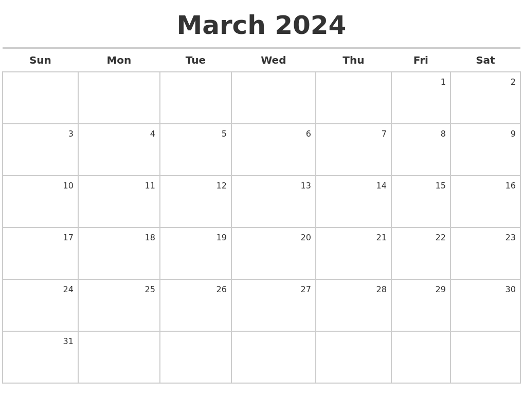 March 2024 Calendar Maker