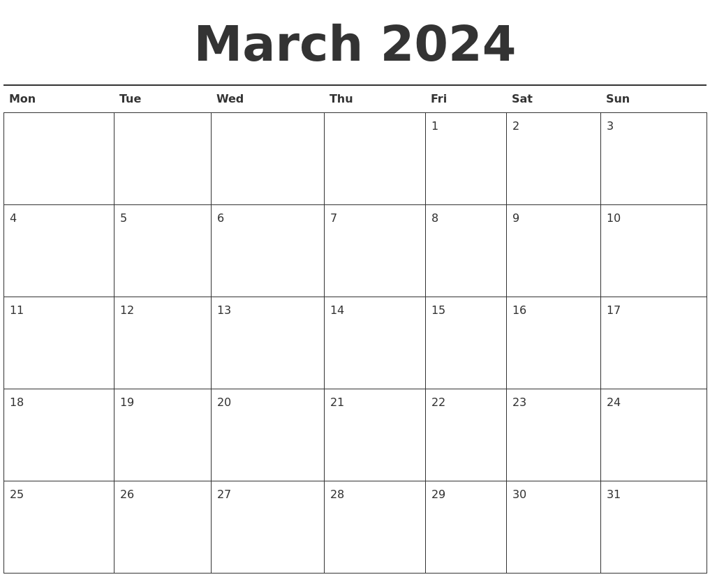 March 2024 Calendar Printable