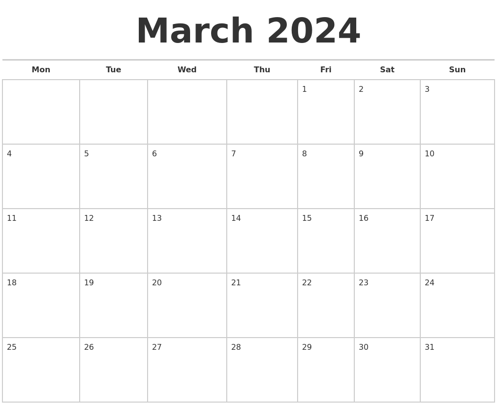 March 2024 Calendars Free