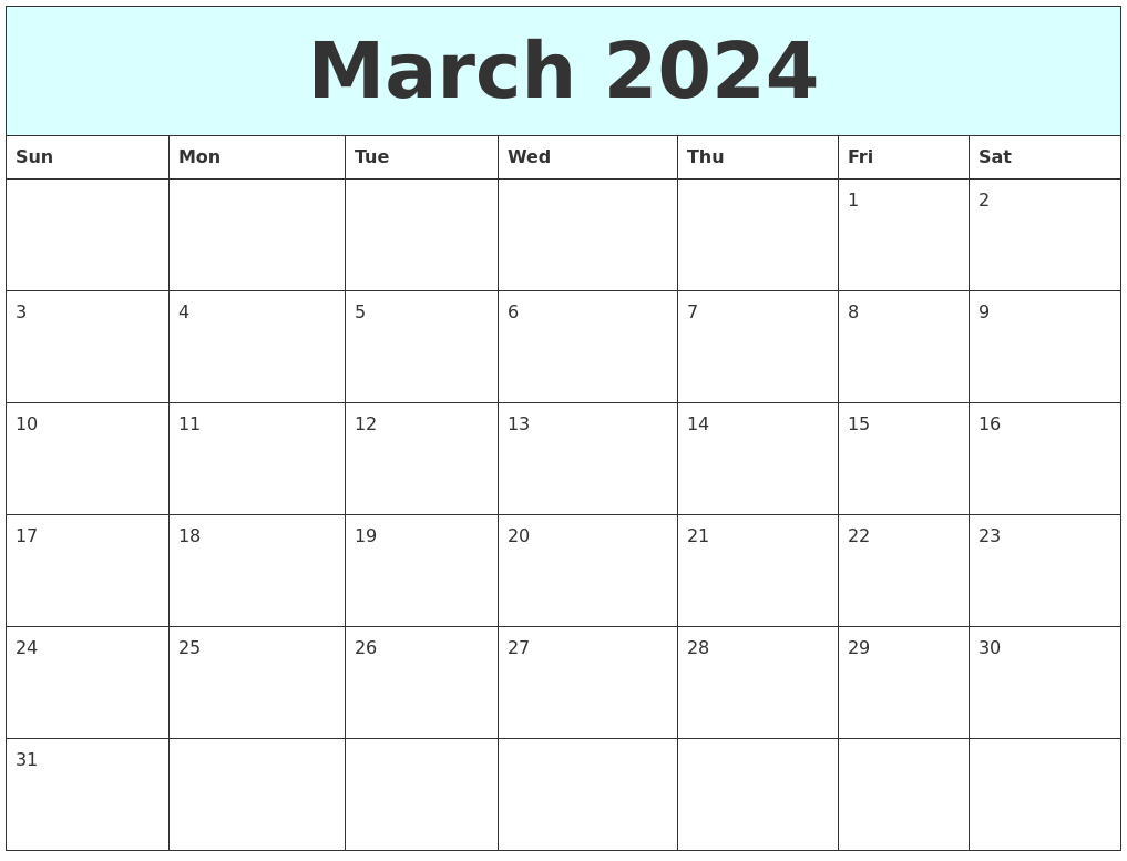 March 2024 Free Calendar