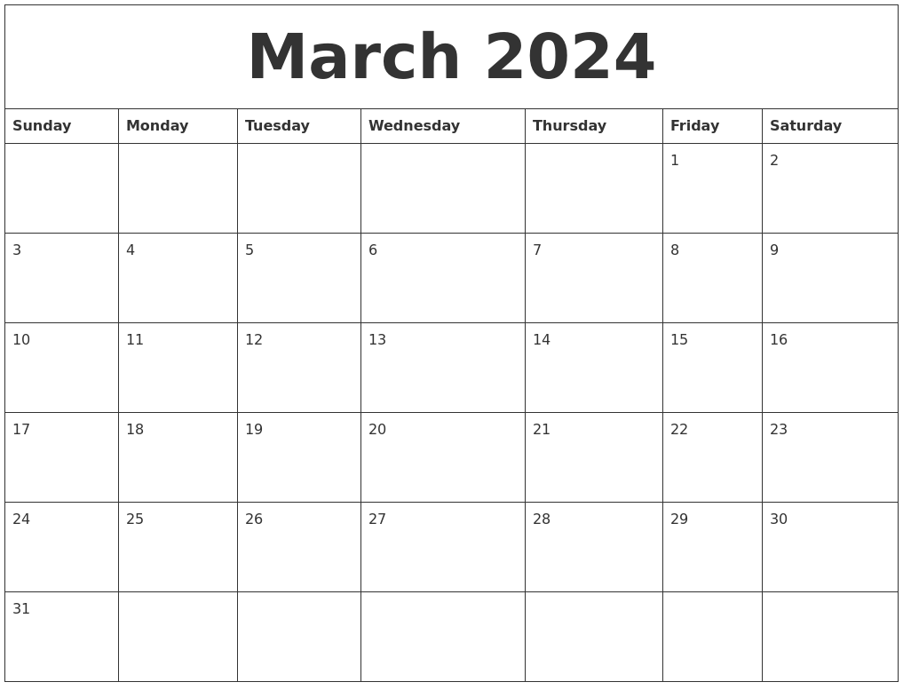 March 2024 Free Calender