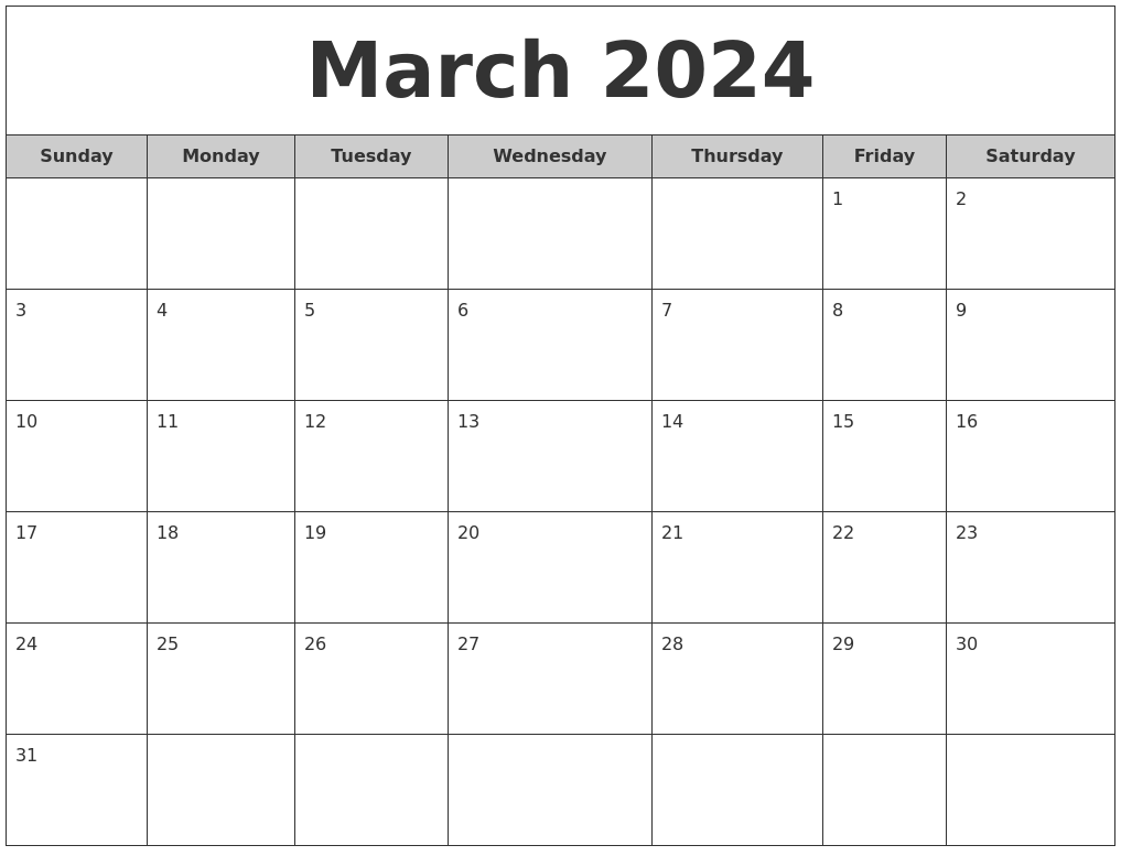 March 2024 Free Monthly Calendar