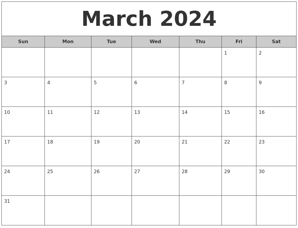 March 2024 Free Monthly Calendar