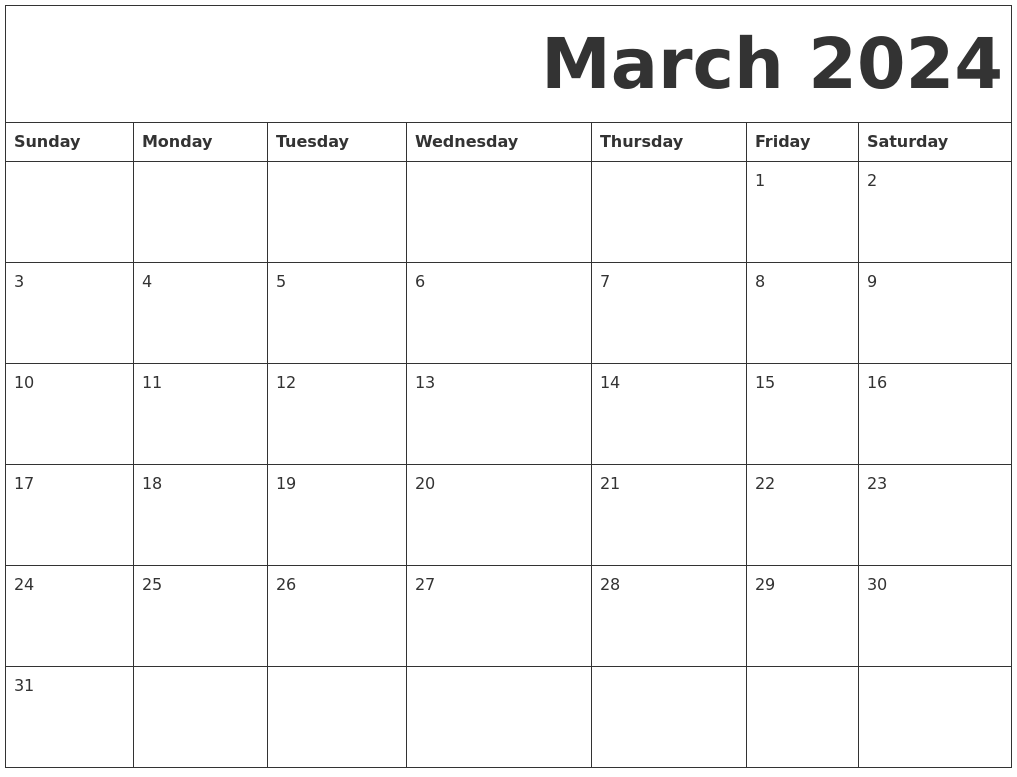 March 2024 Free Printable Calendar