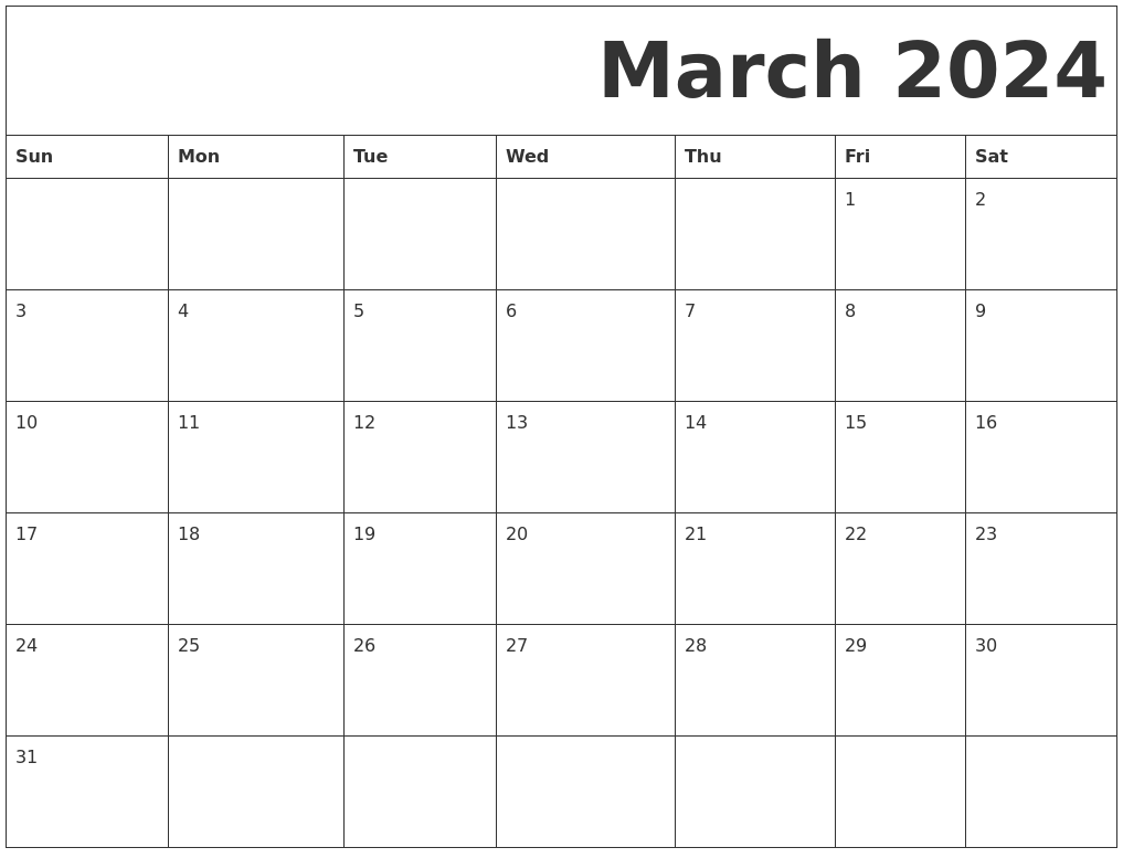 March 2024 Free Printable Calendar