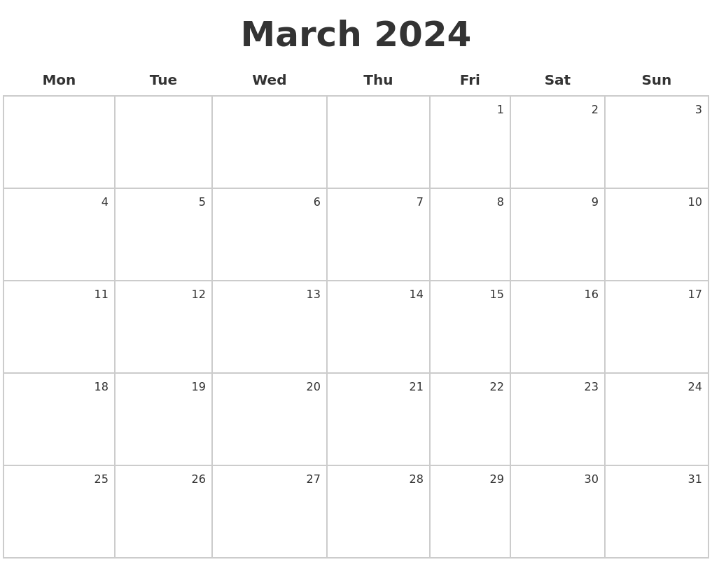 March 2024 Make A Calendar