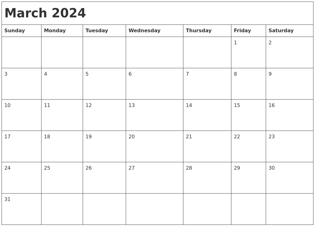 March 2024 Month Calendar