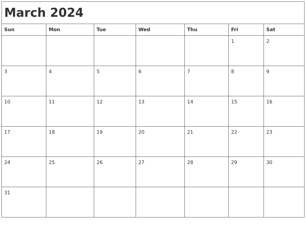 March 2024 Month Calendar