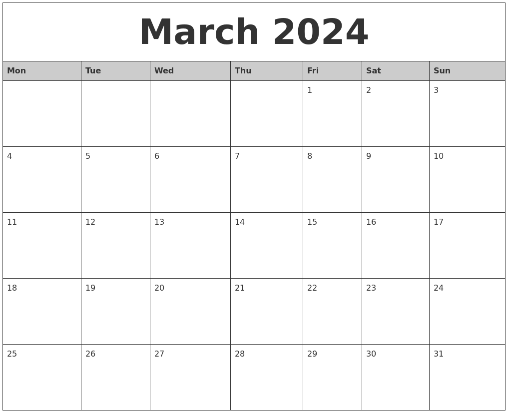 March 2024 Monthly Calendar Printable Free Ronny Cinnamon