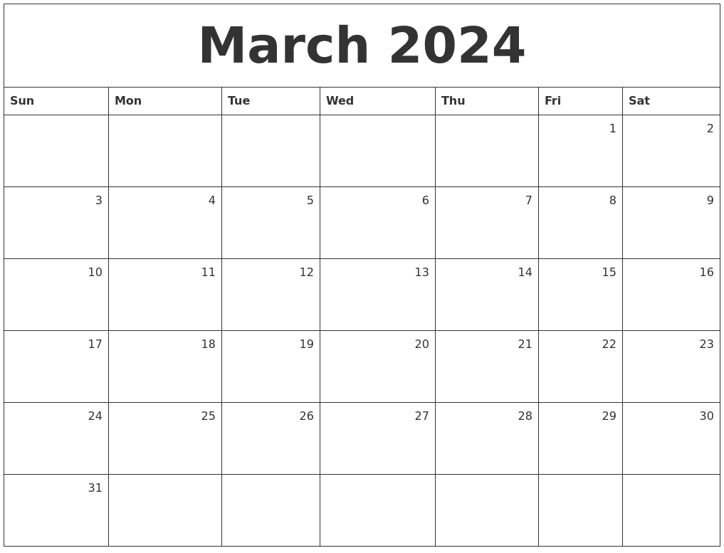 March 2024 Monthly Calendar