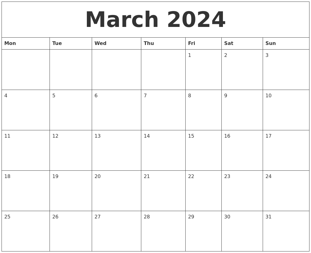 March 2024 Online Printable Calendar