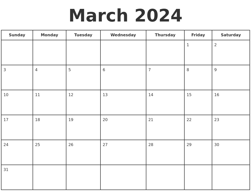 March 2024 Print A Calendar