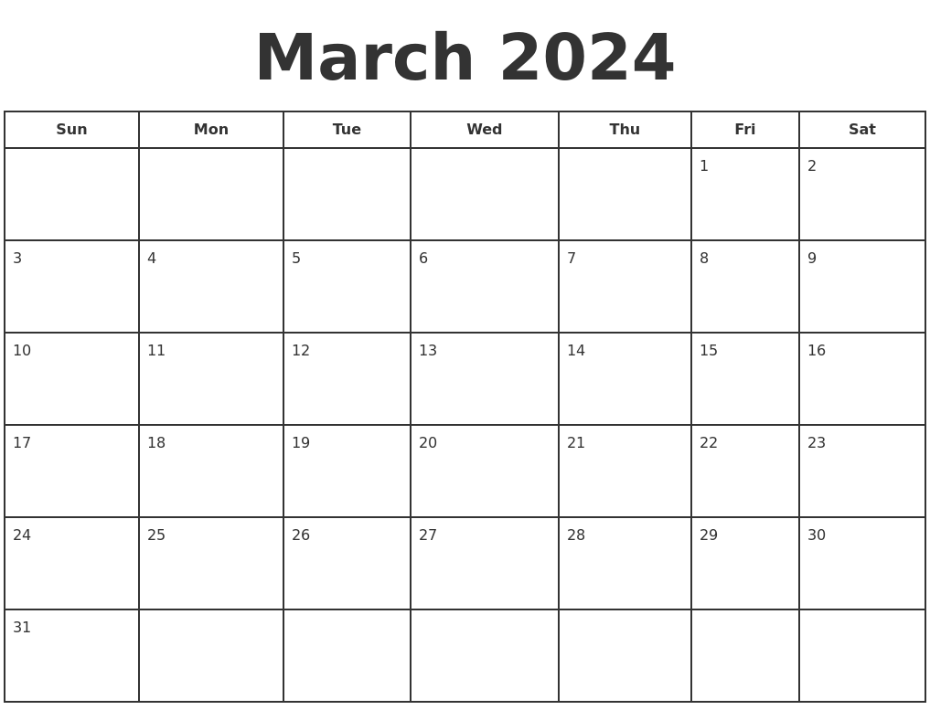 March 2024 Print A Calendar