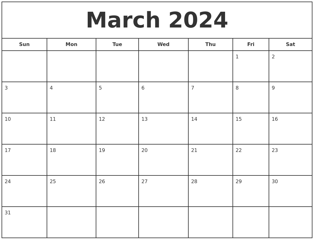 March 2024 Print Free Calendar