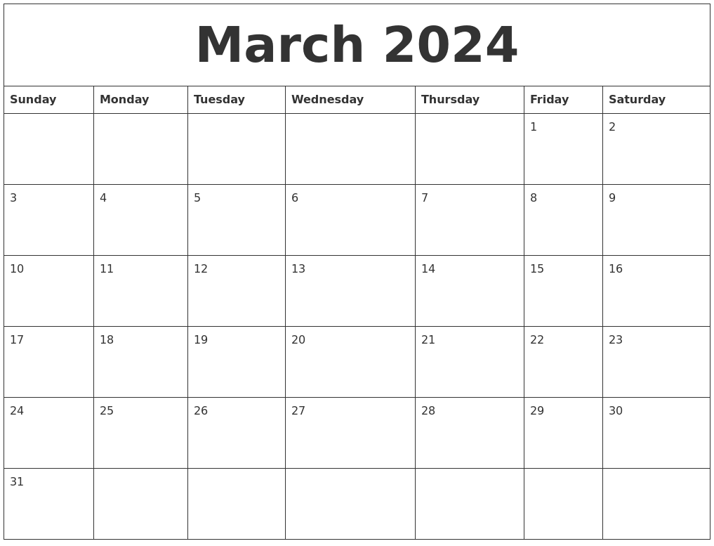 March 2024 Print Online Calendar