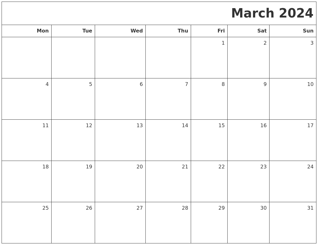 March 2024 Printable Blank Calendar
