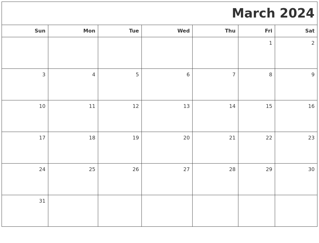 March 2024 Printable Blank Calendar