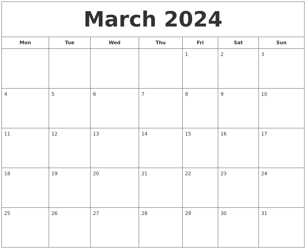 March 2024 Printable Calendar