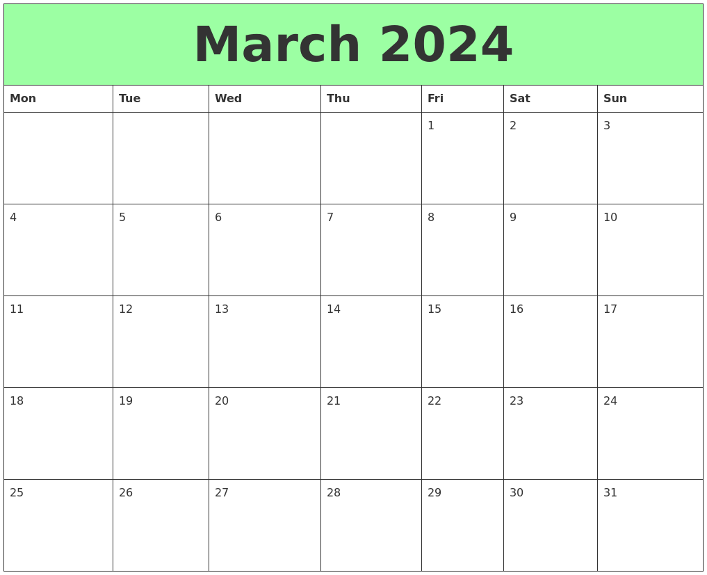 March 2024 Printable Calendars
