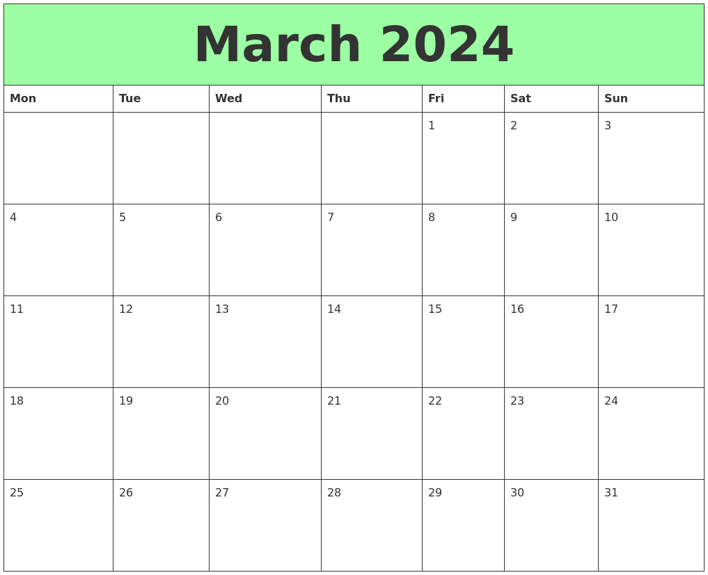 March 2024 Monthly Calendar - Bank2home.com