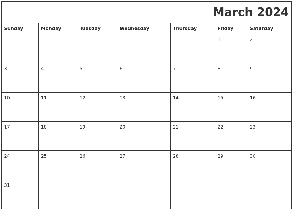 March 2024 Printable Calender