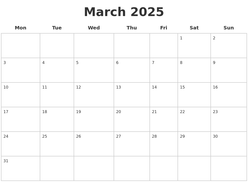 March 2025 Blank Calendar Pages