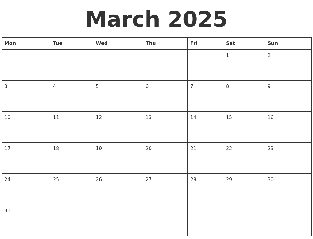 March 2025 Blank Calendar Template