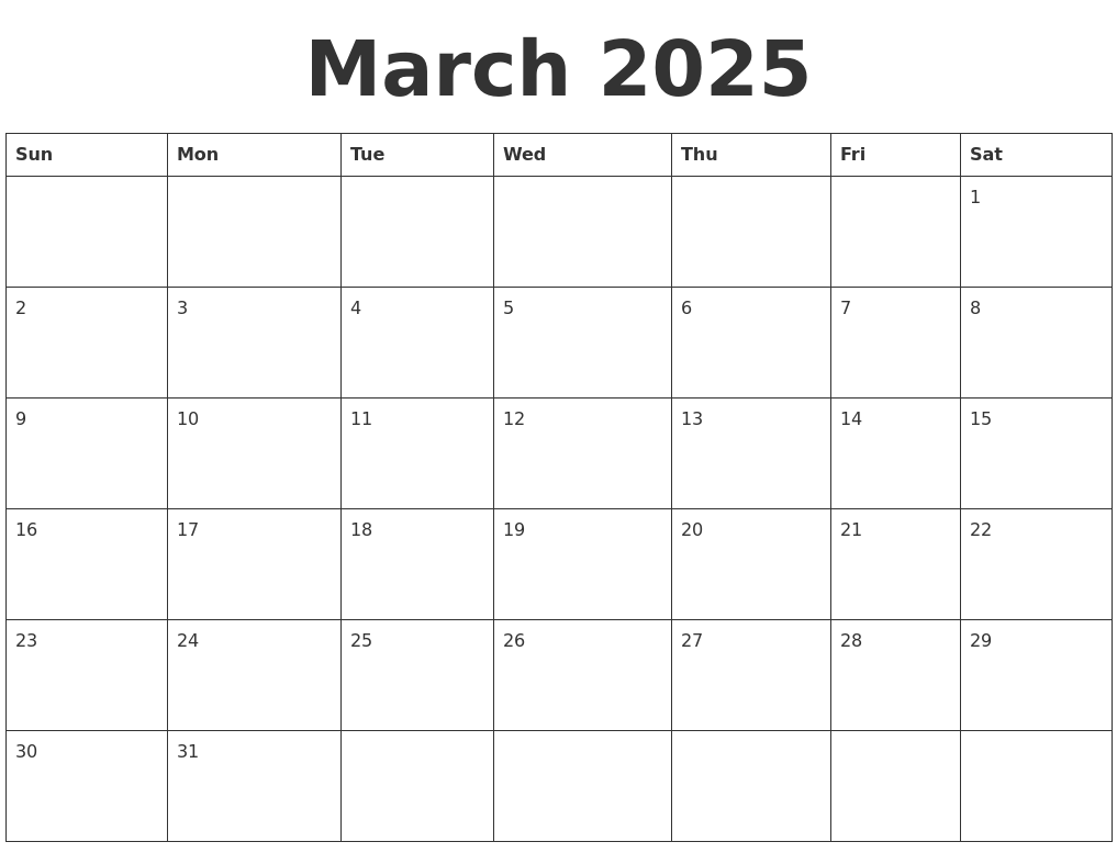 March 2025 Blank Calendar Template