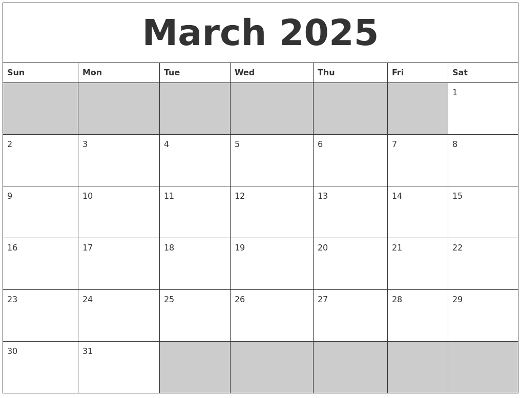 March 2025 Blank Printable Calendar
