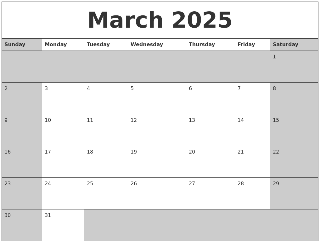 March 2025 Calanders