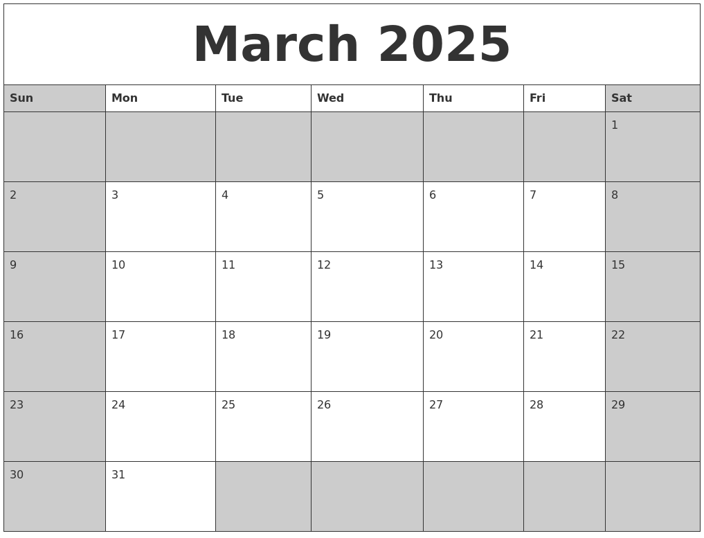 March 2025 Calanders