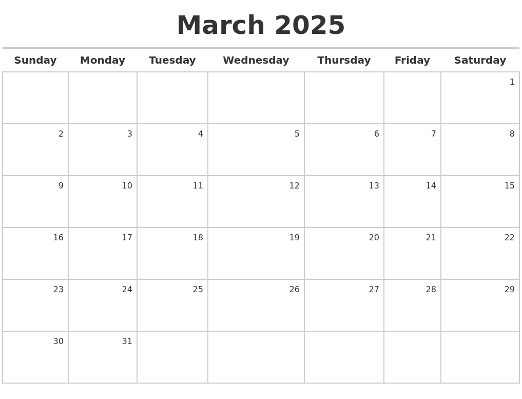 March 2025 Calendar Maker