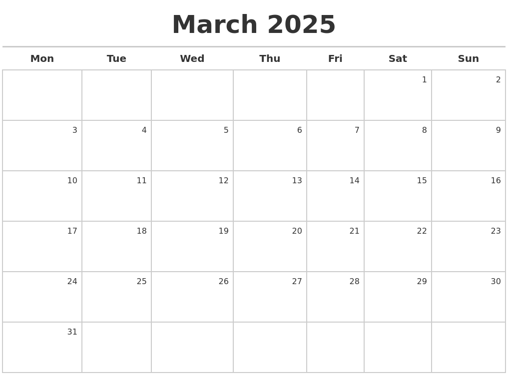 March 2025 Calendar Maker