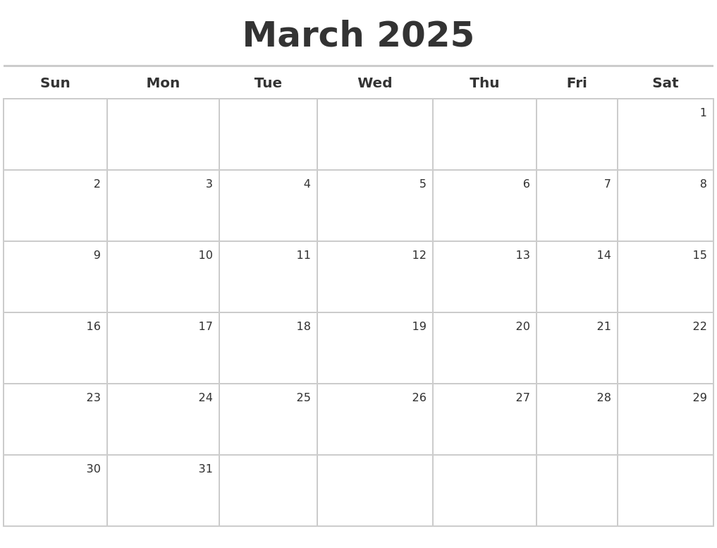 Calendar For March Of 2025