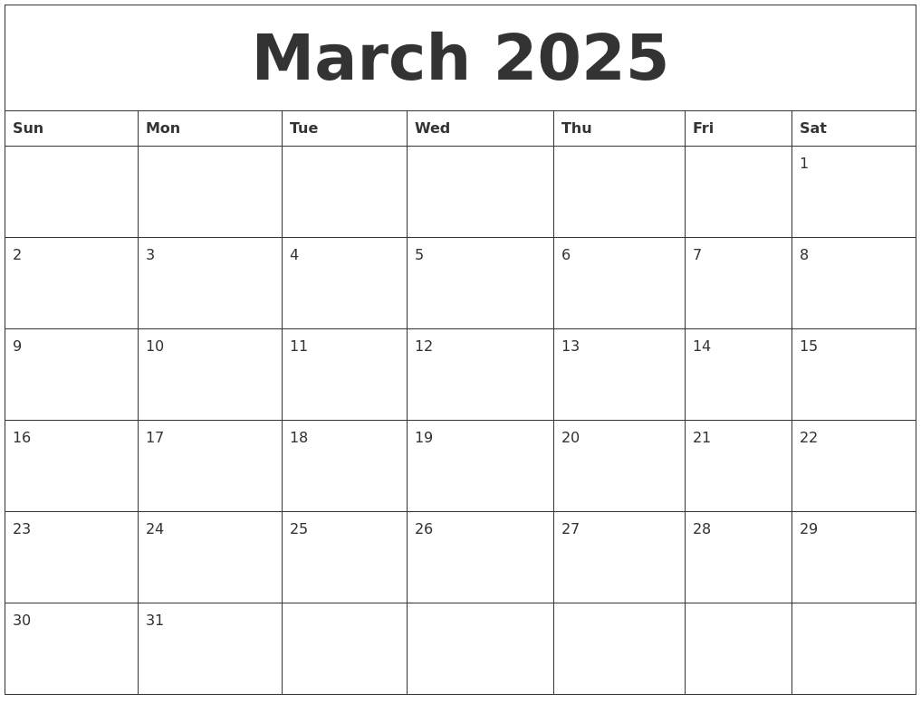 March 2025 Calendar Print Out