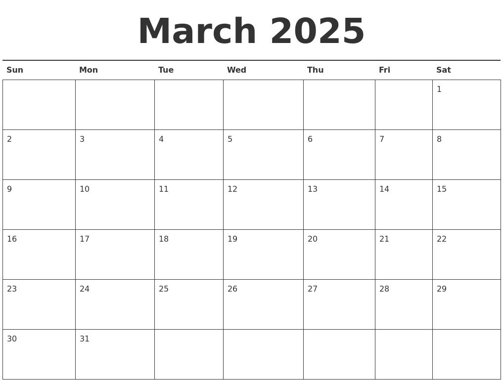 March 2025 Calendar Printable