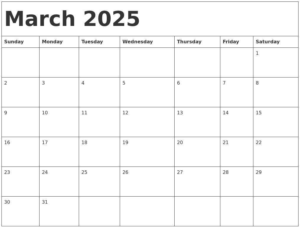 Printable March 2025 Calendar Free Printable Calendars Bank2home